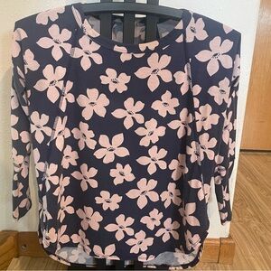 Mod Cloth Peach Love California Navy and Pink Floral Blouse